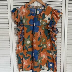 Floral Top in Orange and Blue
